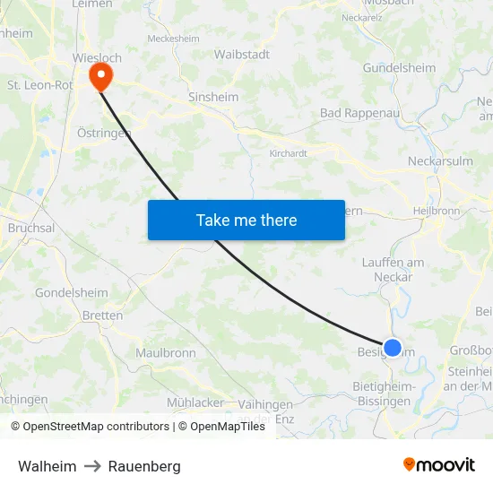 Walheim to Rauenberg map