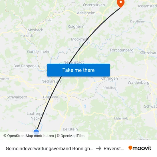 Gemeindeverwaltungsverband Bönnigheim to Ravenstein map