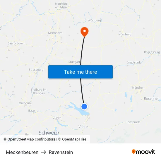 Meckenbeuren to Ravenstein map