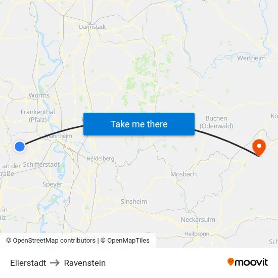 Ellerstadt to Ravenstein map