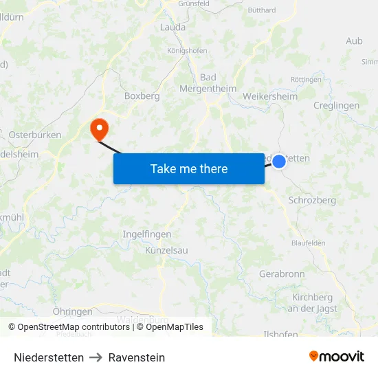 Niederstetten to Ravenstein map