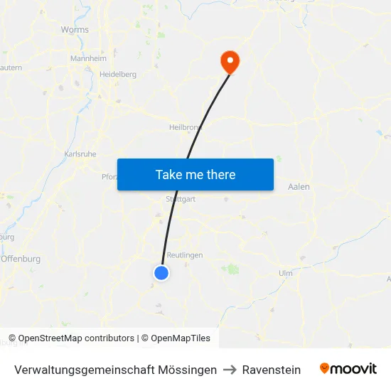 Verwaltungsgemeinschaft Mössingen to Ravenstein map