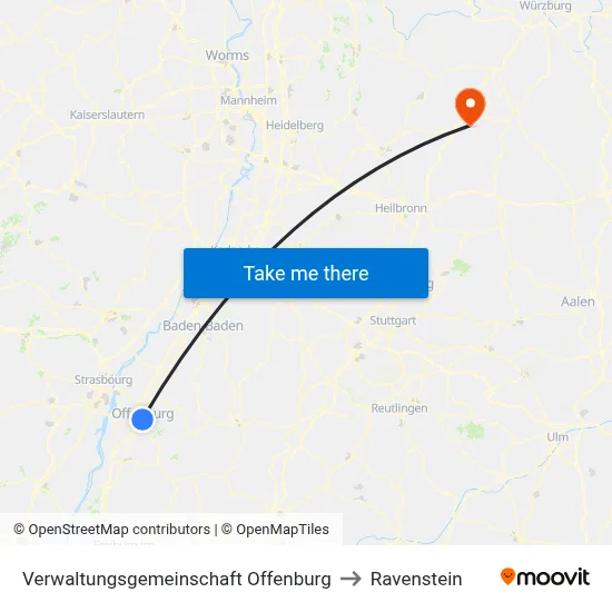 Verwaltungsgemeinschaft Offenburg to Ravenstein map