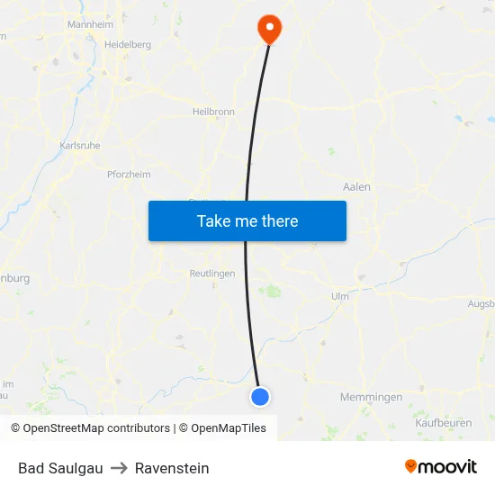 Bad Saulgau to Ravenstein map