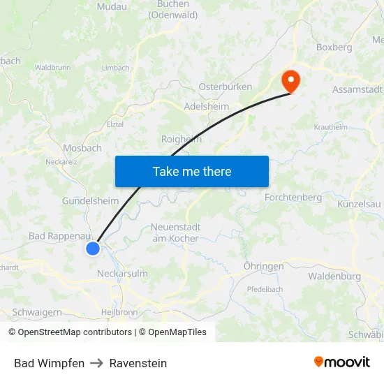 Bad Wimpfen to Ravenstein map