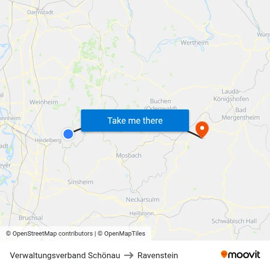 Verwaltungsverband Schönau to Ravenstein map