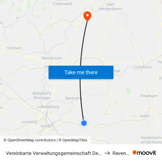 Vereinbarte Verwaltungsgemeinschaft Der Stadt Schorndorf to Ravenstein map