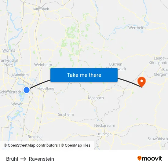 Brühl to Ravenstein map