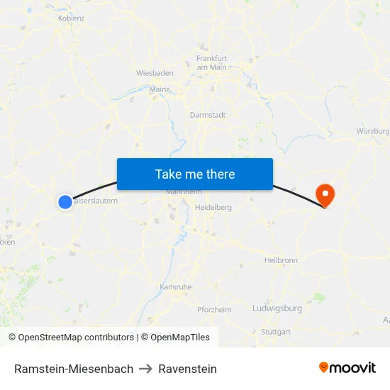 Ramstein-Miesenbach to Ravenstein map