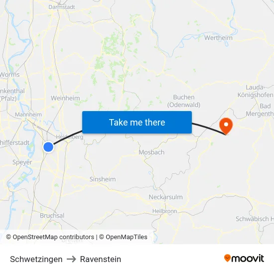 Schwetzingen to Ravenstein map