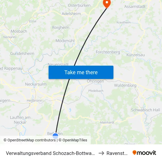 Verwaltungsverband Schozach-Bottwartal to Ravenstein map