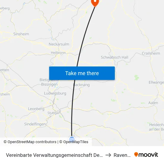 Vereinbarte Verwaltungsgemeinschaft Der Stadt Nürtingen to Ravenstein map