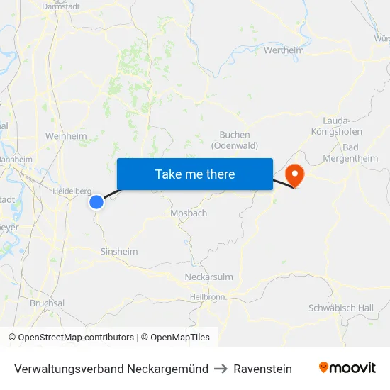 Verwaltungsverband Neckargemünd to Ravenstein map