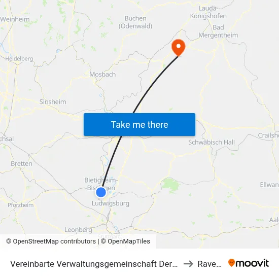 Vereinbarte Verwaltungsgemeinschaft Der Stadt Bietigheim-Bissingen to Ravenstein map