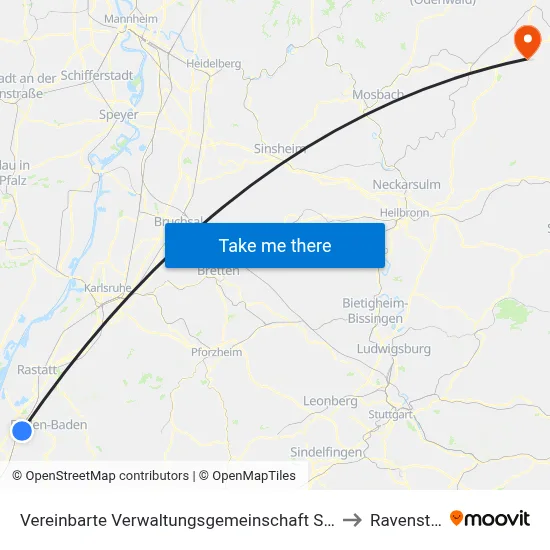 Vereinbarte Verwaltungsgemeinschaft Sinzheim to Ravenstein map