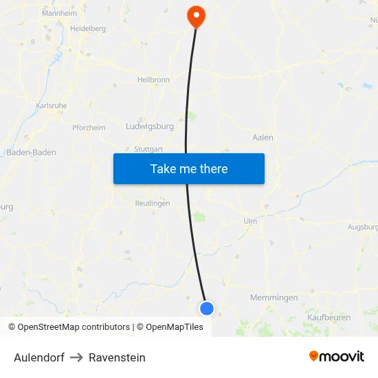 Aulendorf to Ravenstein map