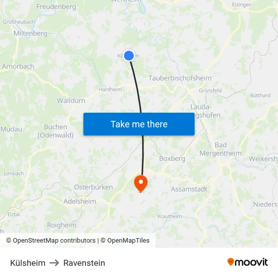 Külsheim to Ravenstein map