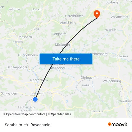 Sontheim to Ravenstein map