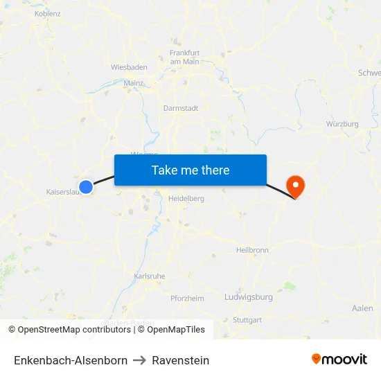 Enkenbach-Alsenborn to Ravenstein map