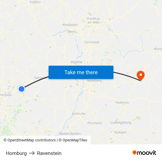 Homburg to Ravenstein map