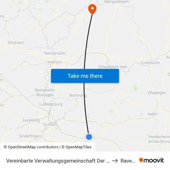 Vereinbarte Verwaltungsgemeinschaft Der Stadt Ebersbach An Der Fils to Ravenstein map