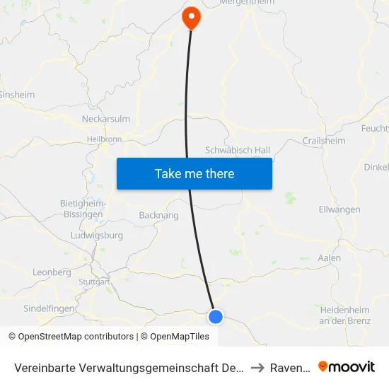 Vereinbarte Verwaltungsgemeinschaft Der Stadt Göppingen to Ravenstein map