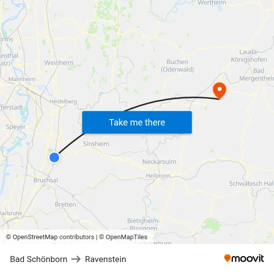 Bad Schönborn to Ravenstein map