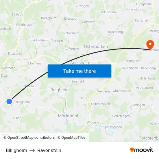 Billigheim to Ravenstein map