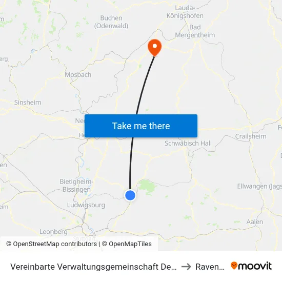 Vereinbarte Verwaltungsgemeinschaft Der Stadt Backnang to Ravenstein map