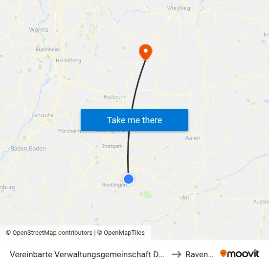 Vereinbarte Verwaltungsgemeinschaft Der Stadt Neuffen to Ravenstein map