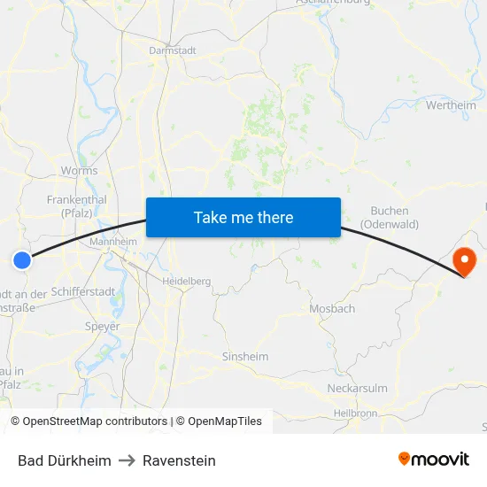 Bad Dürkheim to Ravenstein map