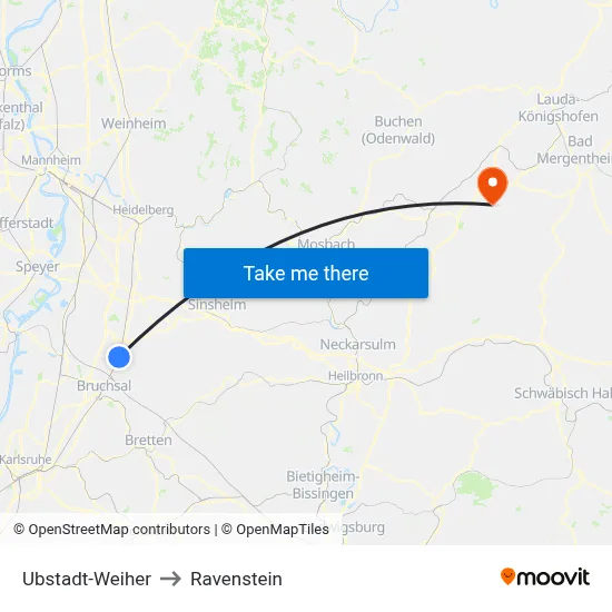 Ubstadt-Weiher to Ravenstein map