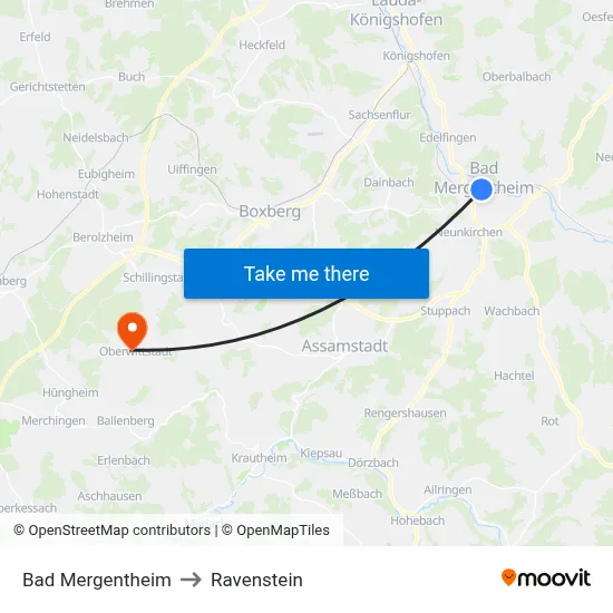 Bad Mergentheim to Ravenstein map