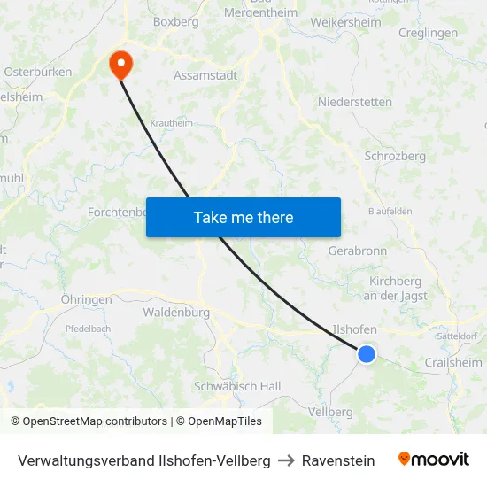 Verwaltungsverband Ilshofen-Vellberg to Ravenstein map