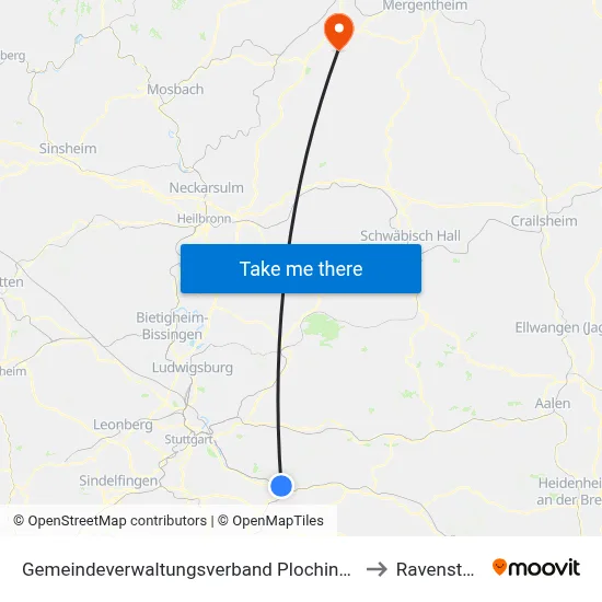 Gemeindeverwaltungsverband Plochingen to Ravenstein map