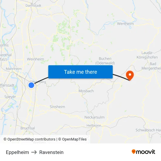 Eppelheim to Ravenstein map