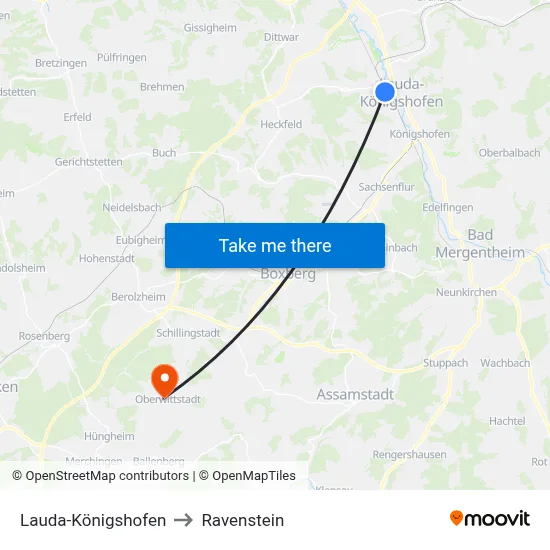 Lauda-Königshofen to Ravenstein map