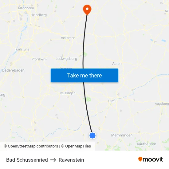 Bad Schussenried to Ravenstein map