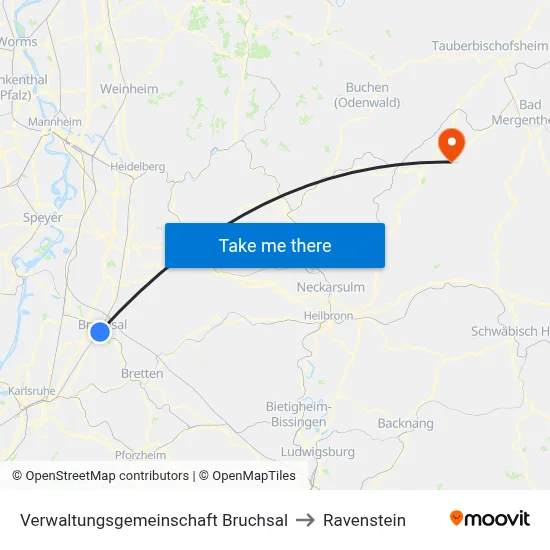 Verwaltungsgemeinschaft Bruchsal to Ravenstein map