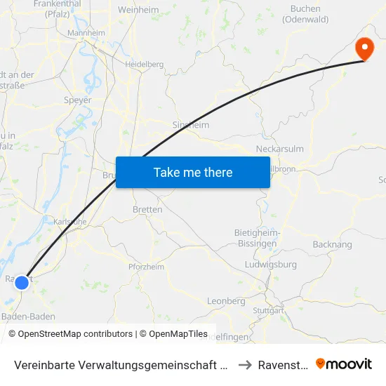 Vereinbarte Verwaltungsgemeinschaft Rastatt to Ravenstein map