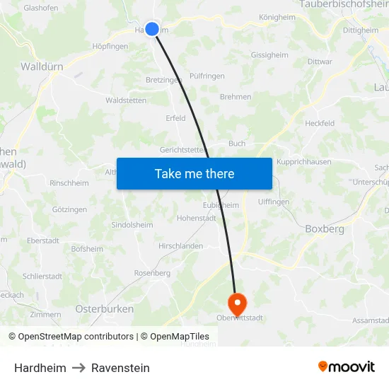 Hardheim to Ravenstein map