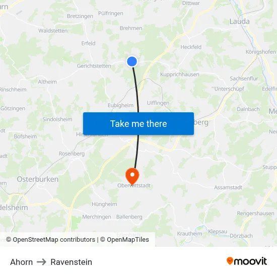 Ahorn to Ravenstein map