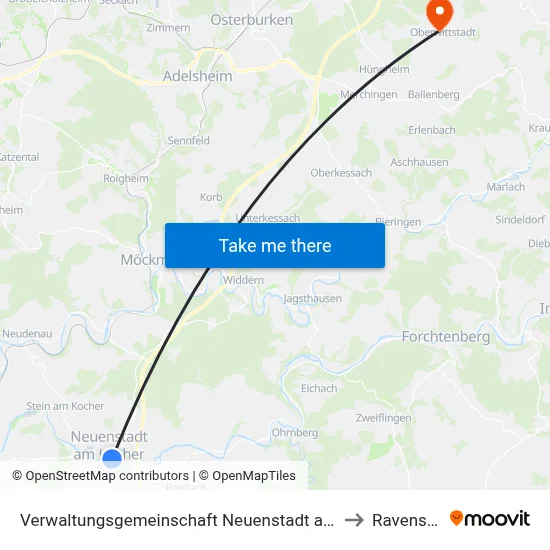 Verwaltungsgemeinschaft Neuenstadt am Kocher to Ravenstein map
