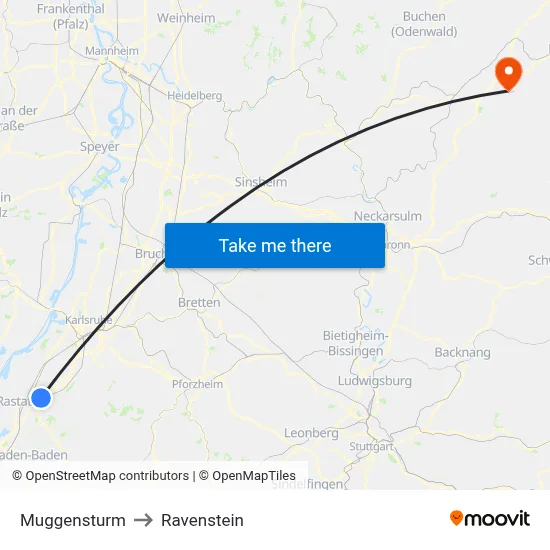 Muggensturm to Ravenstein map