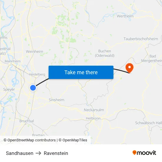 Sandhausen to Ravenstein map