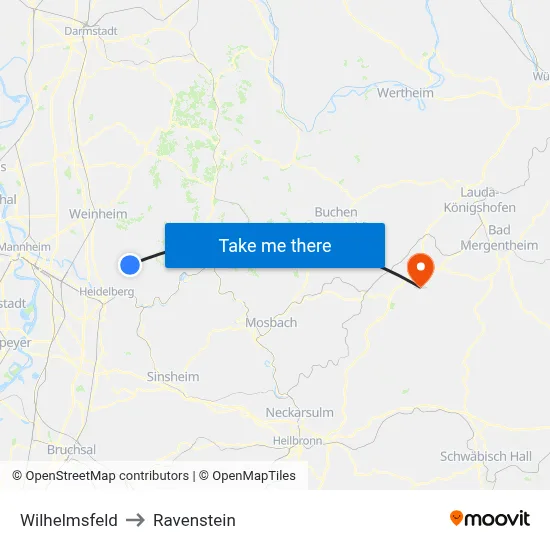 Wilhelmsfeld to Ravenstein map