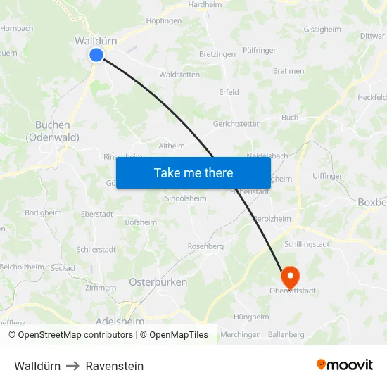 Walldürn to Ravenstein map
