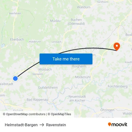 Helmstadt-Bargen to Ravenstein map