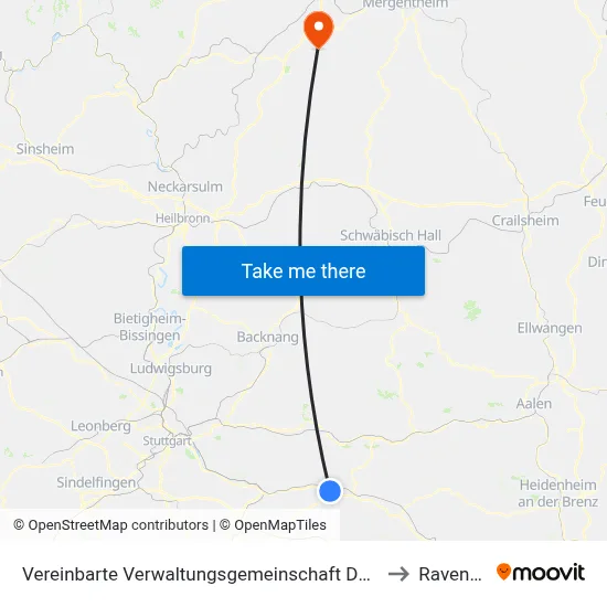 Vereinbarte Verwaltungsgemeinschaft Der Stadt Uhingen to Ravenstein map