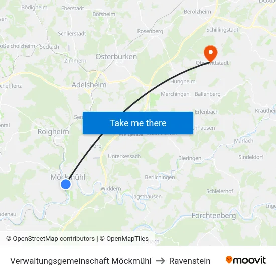 Verwaltungsgemeinschaft Möckmühl to Ravenstein map